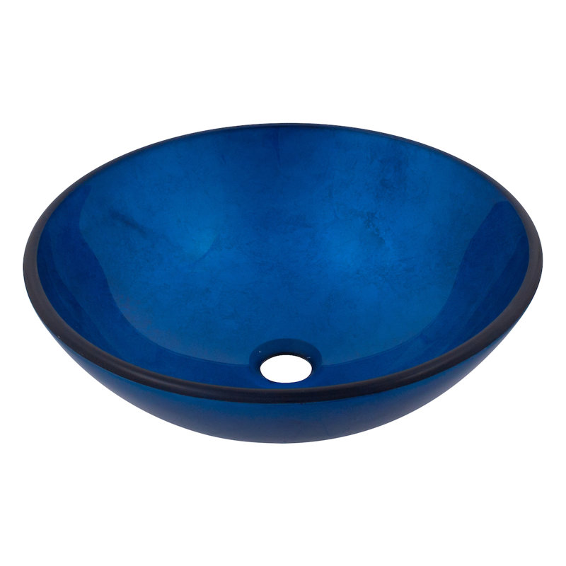 Novatto 16.5'' Blue Glass Circular Bathroom Sink, Brushed Nickel