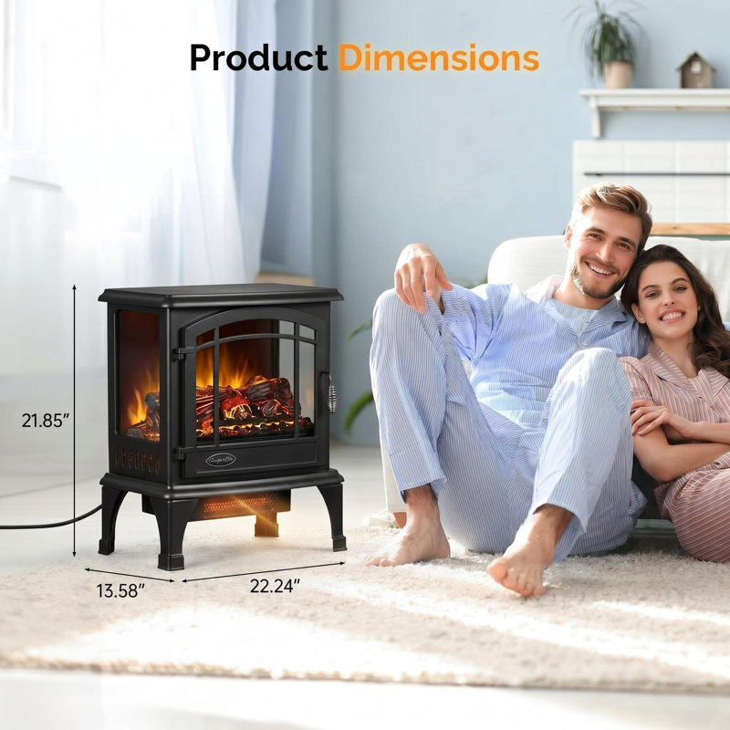 Poêle-cheminée électrique autoportant de 51 cm (20 pouces), structure en métal et verre, 1400 W, 120 V - 60 Hz (norme américaine), panneau de commande à 4 boutons avec fonctions marche/arrêt, flamme, chauffage et minuterie, télécommande incluse, noir