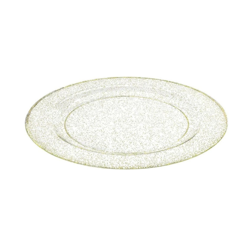  Assiettes plates rondes en plastique doré de 9 pouces avec motif scintillant - assiettes jetables élégantes pour fêtes, mariages, événements, vaisselle durable, élégante et réutilisable (80)