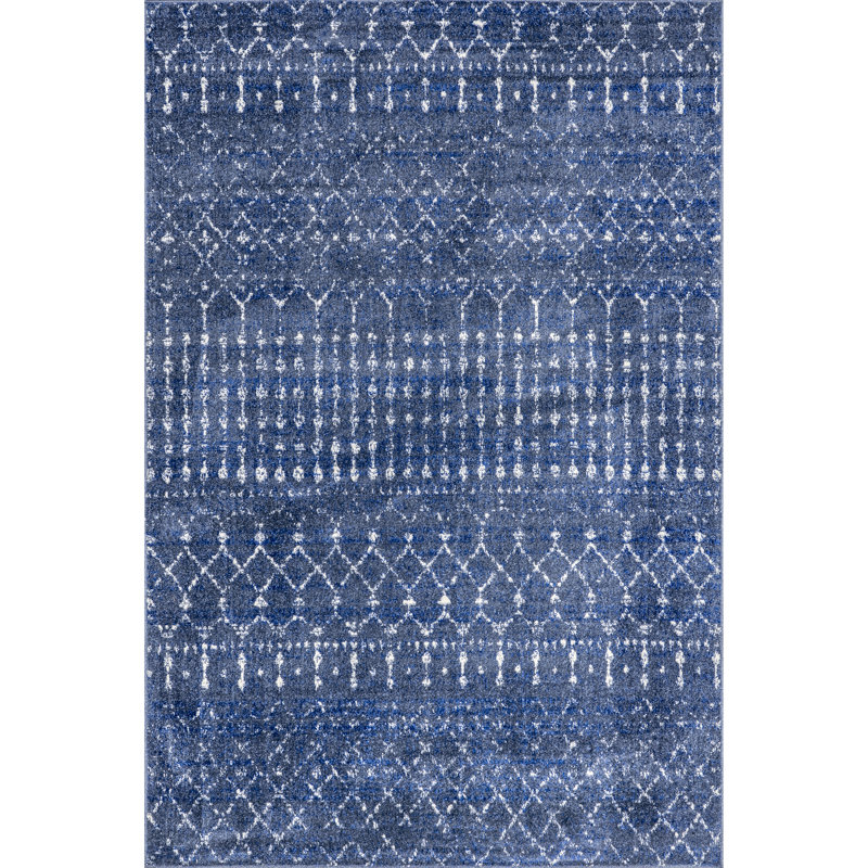 Mahita Moroccan Power Loom Performance Blue Rug, Rectangle 8' x 10'