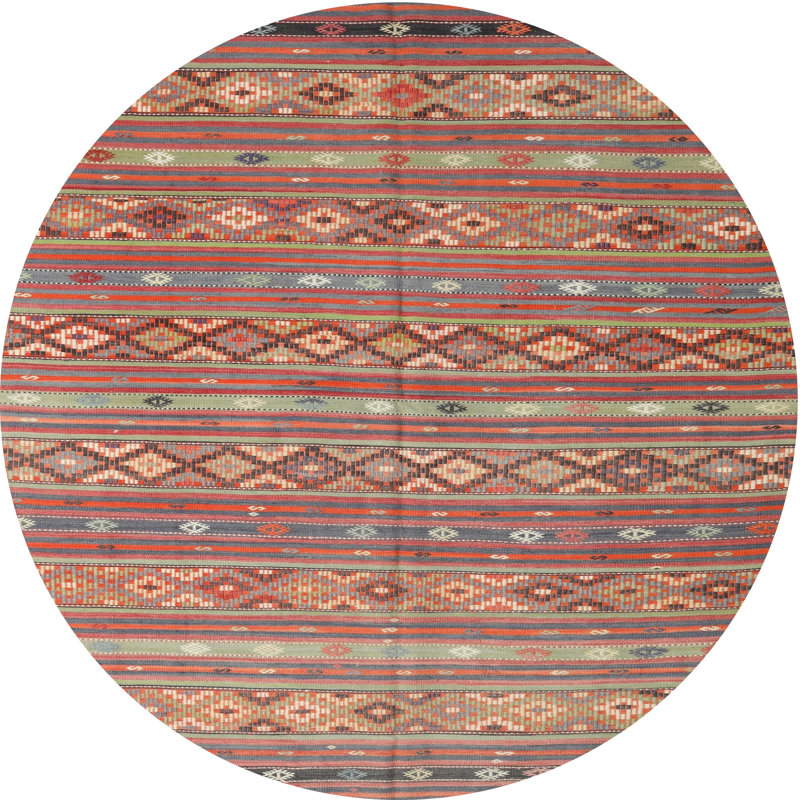 Tapis rose/orange/bleu contemporaine, Rond 6 pi