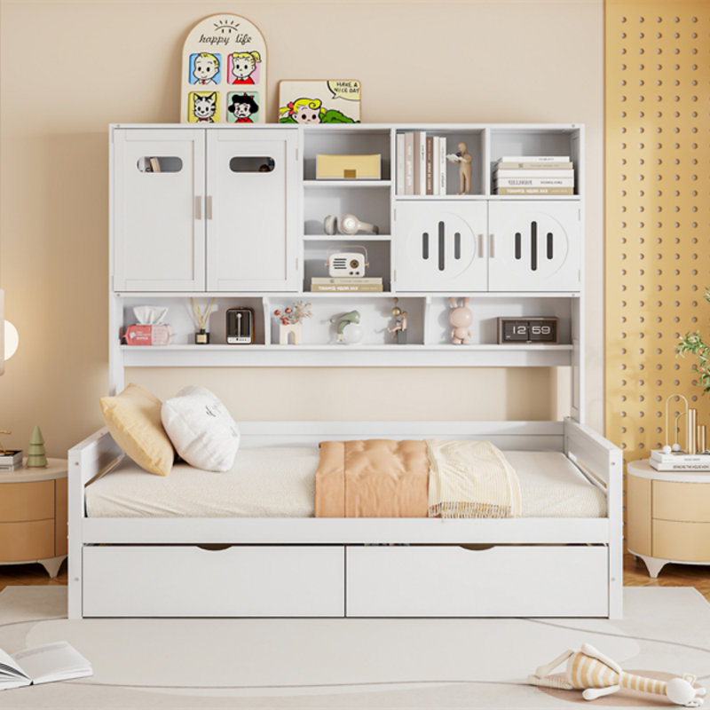 Twin Size Wooden Daybed With 2 Drawers, And All-In-One Cabinet And Shelf, Twin, White