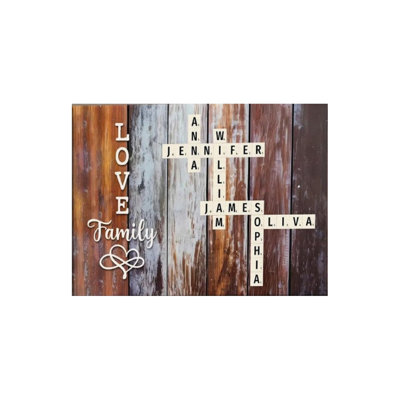 Personalized Family Crossword Puzzle Gift, Built-In Back Wood Frame Wall Art, 24 X 36