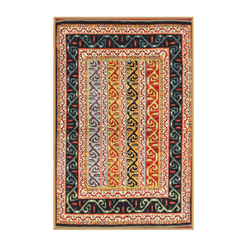 Tapis contemporain noir / bleu, Rectangle 5 pi x 7 pi