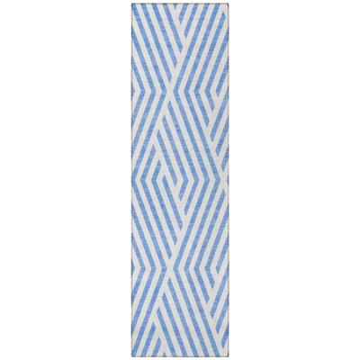 Tapis de couloir intérieur et extérieur géométrique lavable bleu et ivoire HomeRoots
