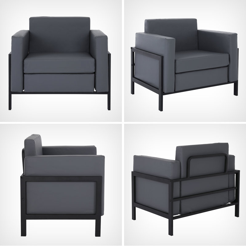 Tolham 34" Wide Faux Leather Upholstered Metal-framed Arm Accent Chair, Gray Faux Leather