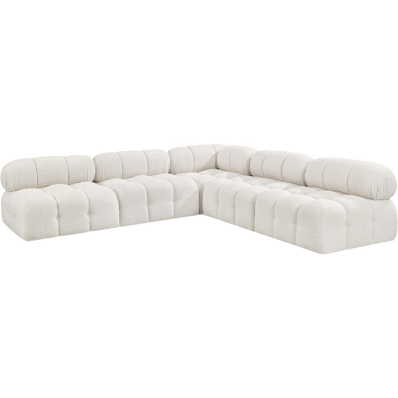 Canapé Ames, Tissu crème bouclé, 4 sans accoudoirs, 1 en coin