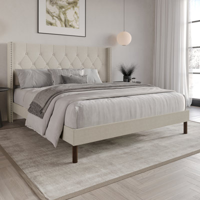 Linen Upholstered Wingback Bed 