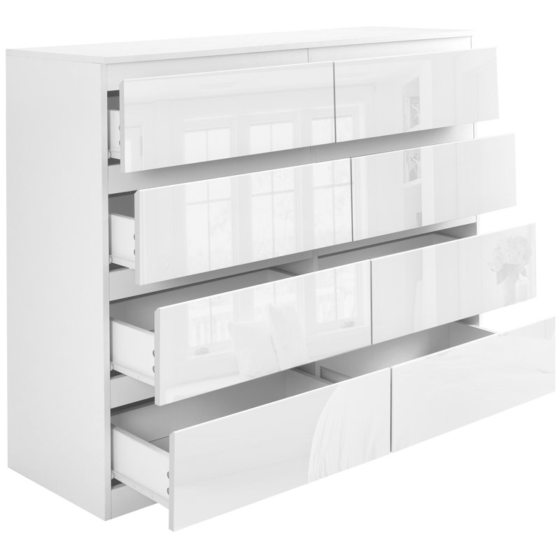 Aneesh High Gloss 8 Drawer Chest of Drawers, White