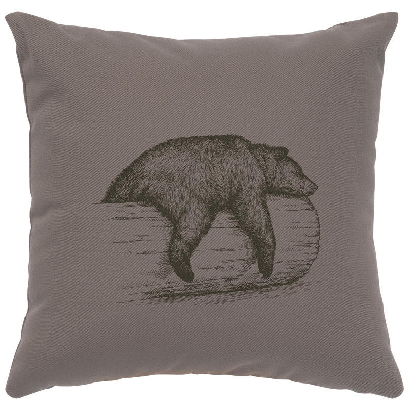 Coussin Wooded River Image - Bear on a Log - Coton chrome, Gris