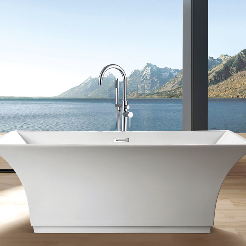 Modern Freestanding Tub Filler With Hand Shower - Gleaming Bathtub Faucet Plating