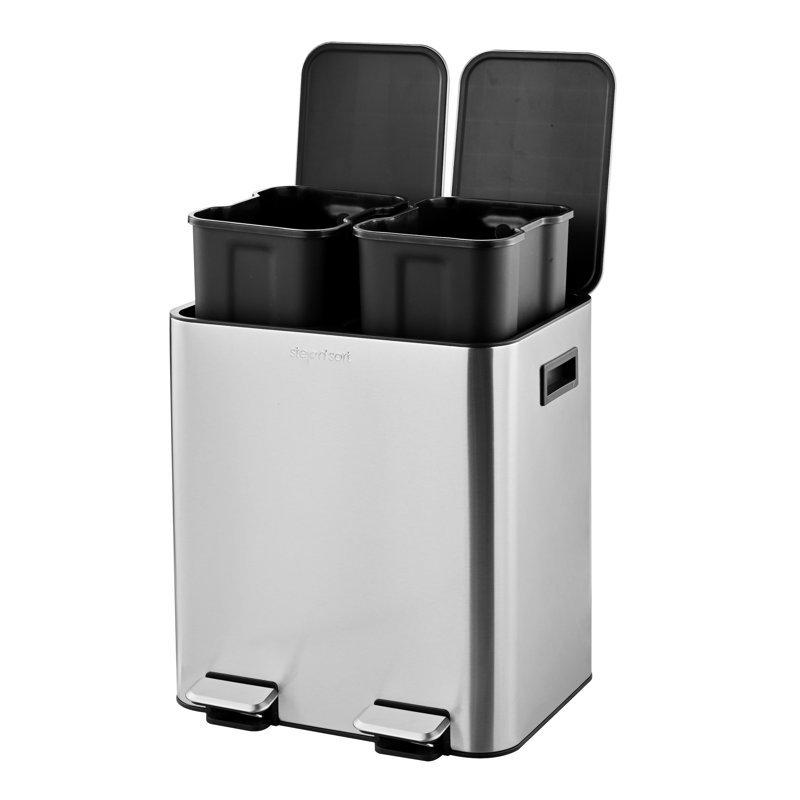 The Step N 'Sort 2 x 15 litres, double poubelle et bac de recyclage avec couvercle à fermeture lente et bacs intérieurs amovibles