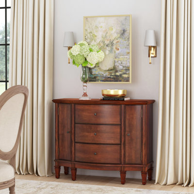 Arisai 40 in. W Demilune Wood 3 Drawer 2 Door Accent Cabinet, Light Cherry