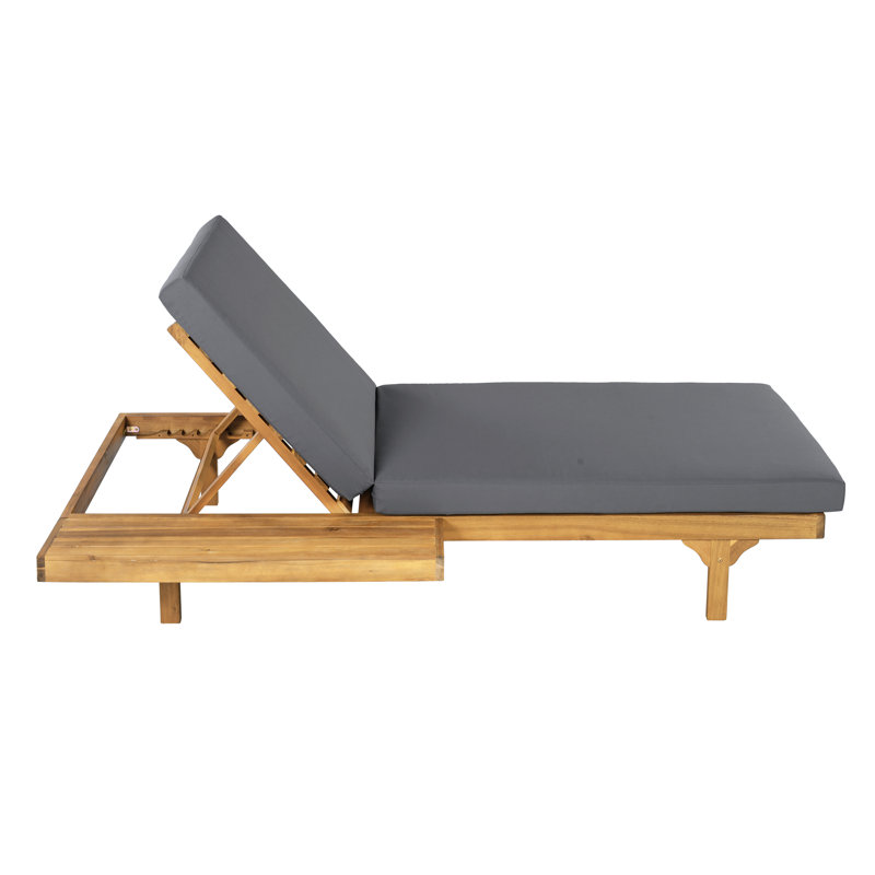 Wynrix 2-Person Modern Rustic Outdoor 5-Position Acacia Wood Chaise Lounge Set with Cushions for Patio, Poolside, Gris foncé