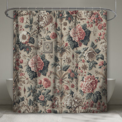 Vintage Floral Wallpaper Shower Curtains Extra Long