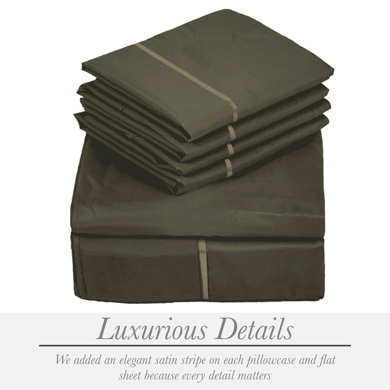 6 Piece Ultra Soft Double Brushed Microfiber Sheet Set, Cooling Sheets with Extra Deep Pockets - Machine Washable, Dark Olive
