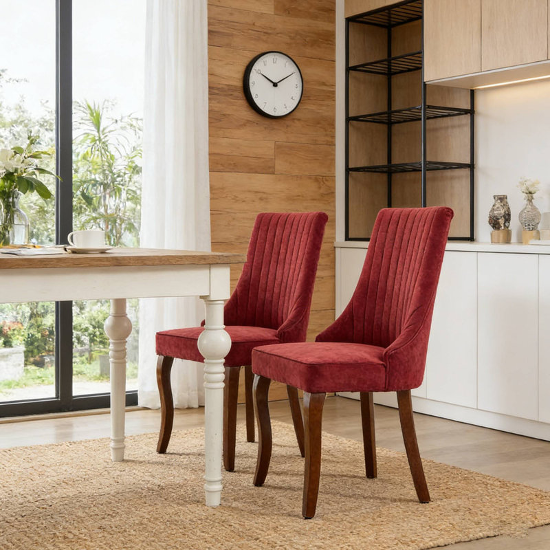 Chaises de salle à manger confortables rouge vin, ensemble de 2 serviettes en rayonne de lin avec pieds courbés en bois massif, pour la cuisine