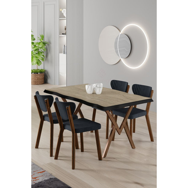 Ensemble de table et chaises de salle à manger (5 pièces), Gris anthracite, Travertin