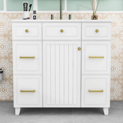 Bathroom Vanity with Ceramic Sink, Adjustable Shelf and Drawers