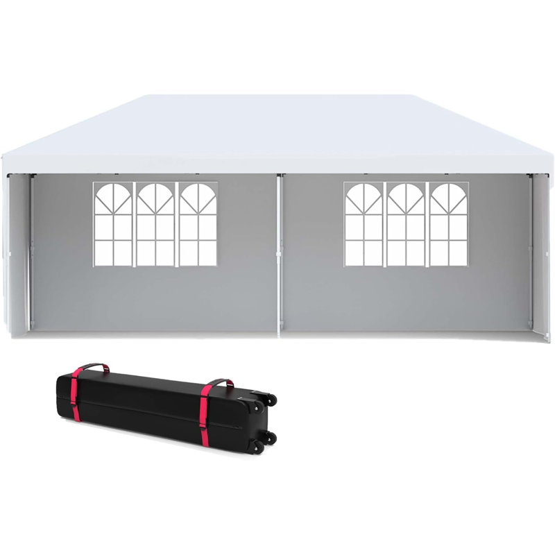 Tente escamotable 10 x 20 pi - Auvent spacieux, assemblage rapide et facile, 4 parois latérales amovibles, Blanc