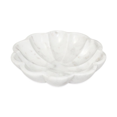 Med. Bol à lotus en marbre blanc de 7 po de diamètre