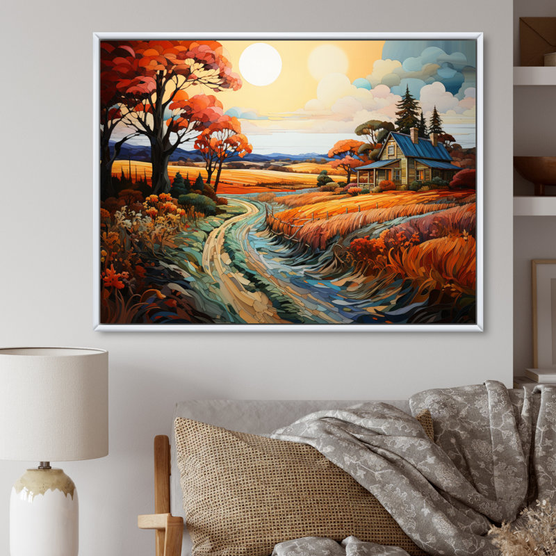 Farmhouse Farmstead Mosaic Pointillism I - impression, H 34 po x l 44 po x P 1,5 po, Cadre flottant blanc