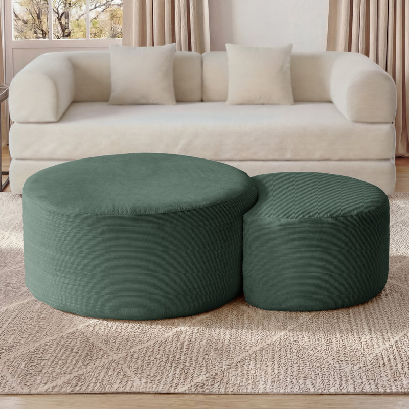Esther Corduroy Round Ottoman (Set Of 2), Green