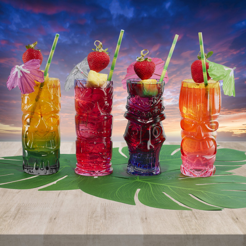 Embossed 16 Fl. Oz. Verres Tiki aux couleurs vives (paquet de 4)