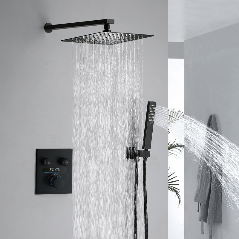 Thermostatic Complete Shower System with Rough in-Valve, Matte Black