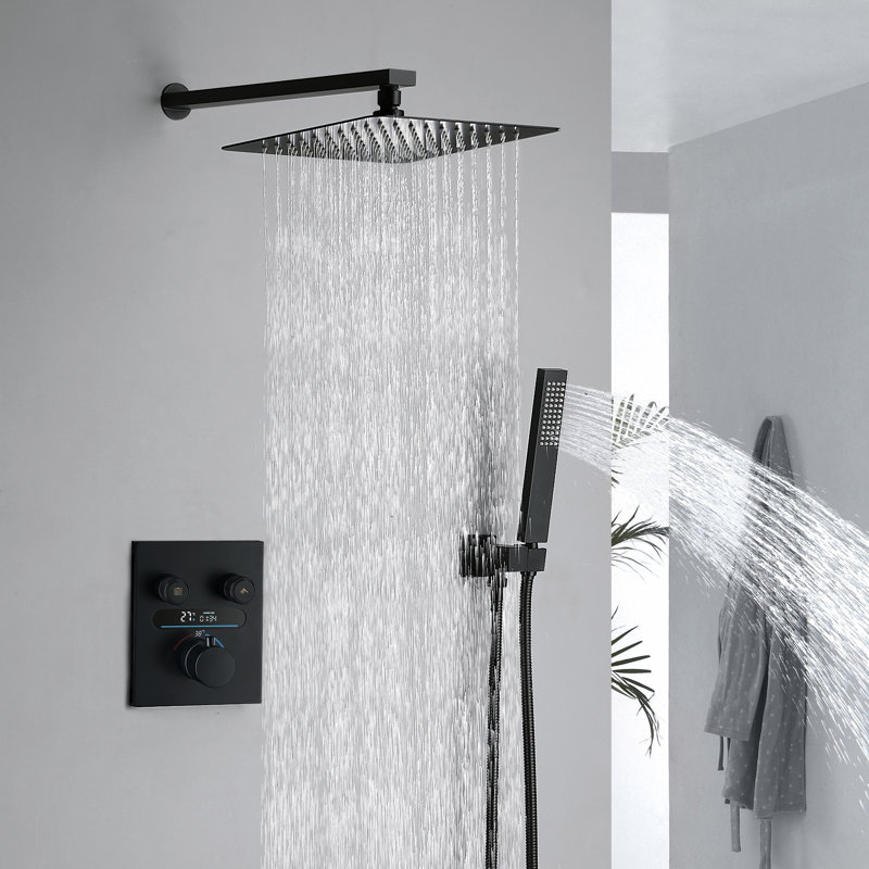 Thermostatic Complete Shower System with Rough-in Valve, Matte Black