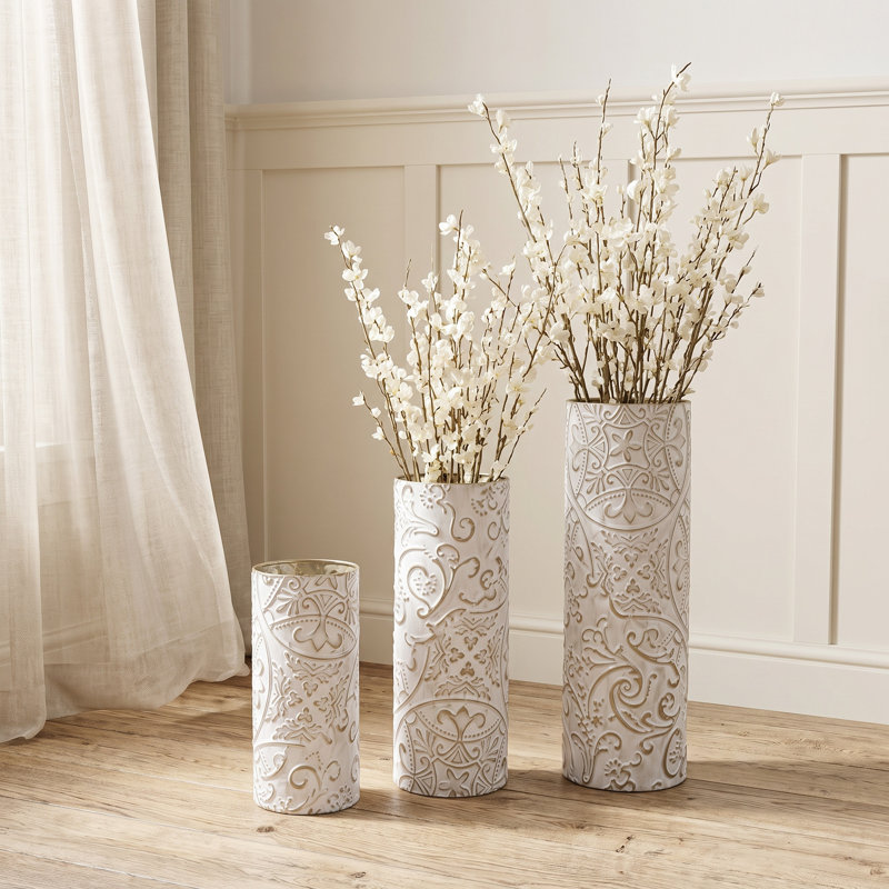 Grand vase de sol décoratif en métal émaillé, lot de 3