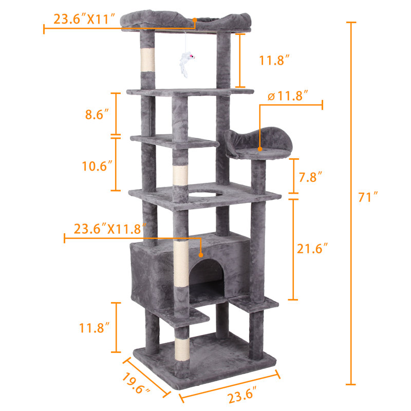 Arbre à chat Colne, H 71 po x l 23,6 po x P 19,5 po, Gris