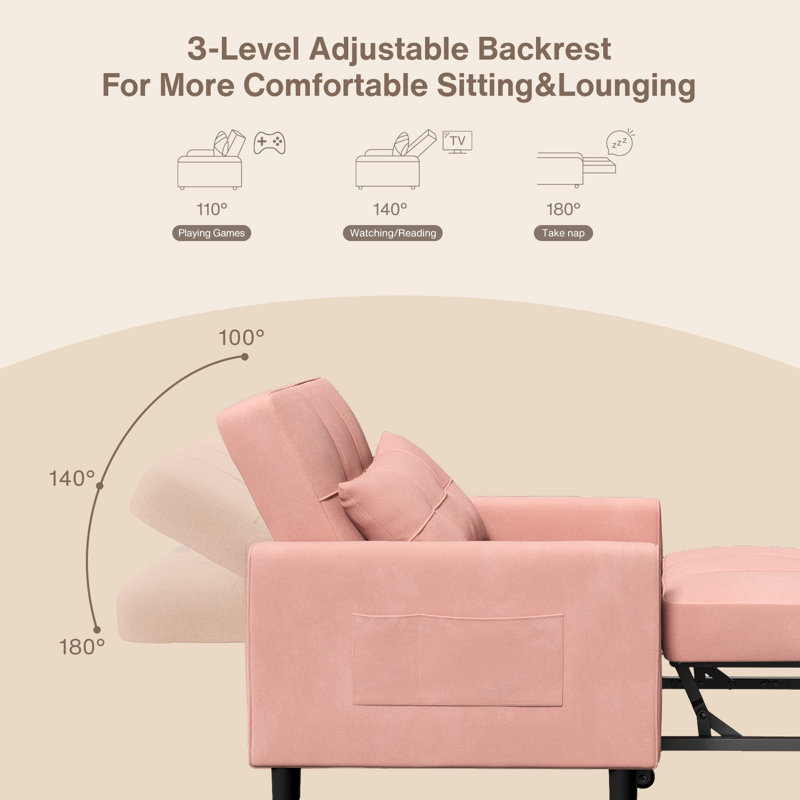 Pink Linen Blend Convertible Accent Recliner Chair with Pillow