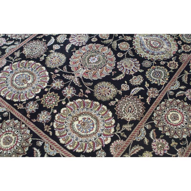 Tapis noir et gris de haute qualité noué à la main