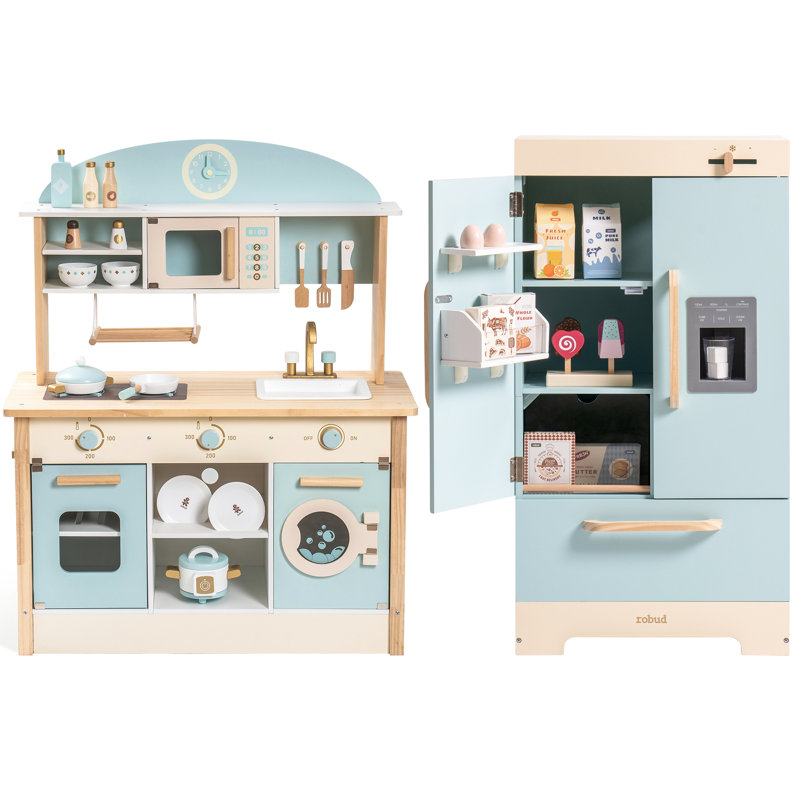 Kitchen Playset With Refrigerator, Oven, Wooden Play Kitchen & Accessories Set