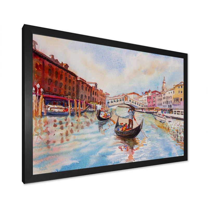 «Venice Canal pendant l'été», reproduction sur toile flottante, Cadre noir, H 8 po x l 12 po x P 1 po