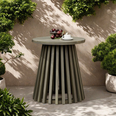 Outdoor Acacia Wood Patio Side Table, Round Coffee Table For Backyard, Lawn, Balcony