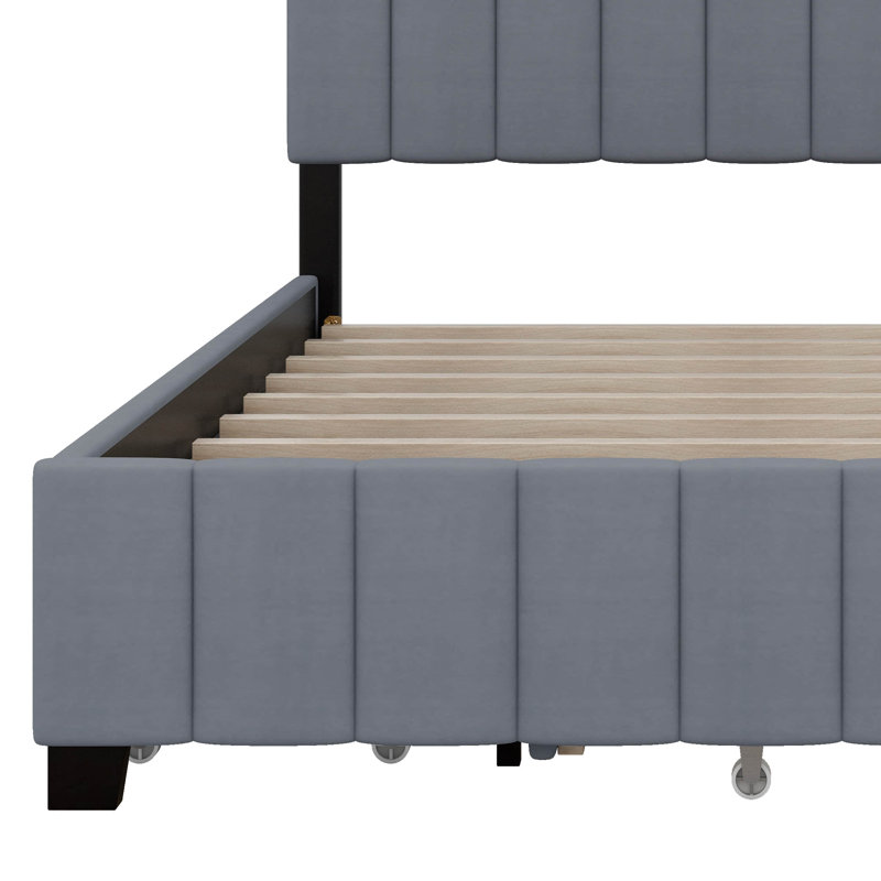 Lit plateforme tapissier Keyon, gris