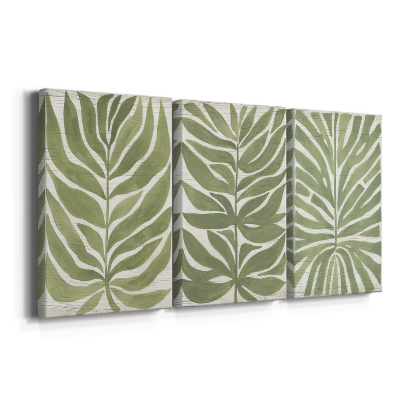 Driftwood Palm Leaf I - Toile tendue avec châssis sur mesure - 3 pièces, H 18 po x l 36 po