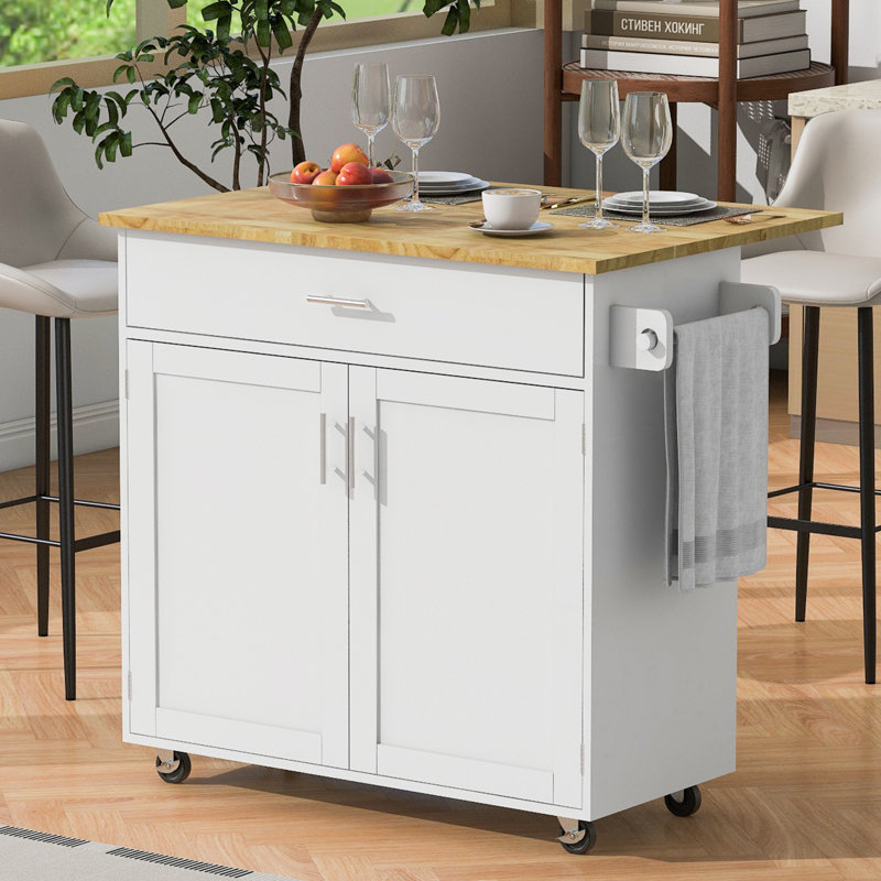 Wollaston Solid Wood Top Kitchen Island, White