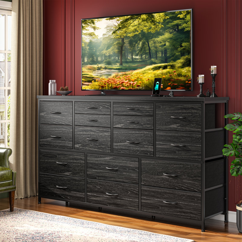 Commode de rangement multifonctionnelle pour 51 tiroirs de 51 po de large avec commode USB, Noir