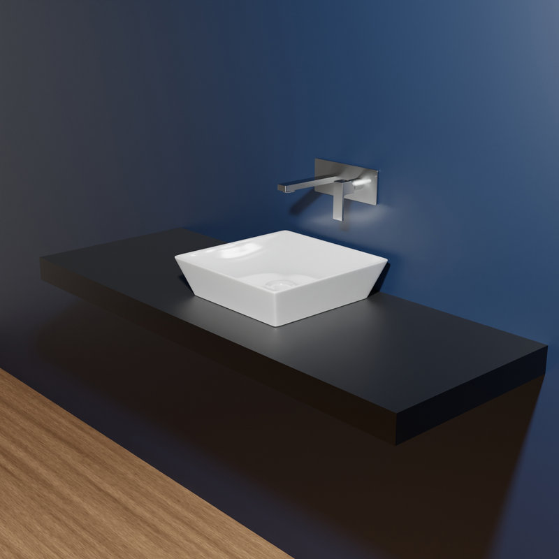 Lavabo de salle de bain vasque carré en céramique blanche lustrée Fly