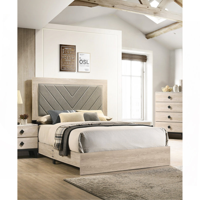 Meuble de lit contemporain très grand californien avec tête de lit en bois d'hévéa 1pc, Très grand californien