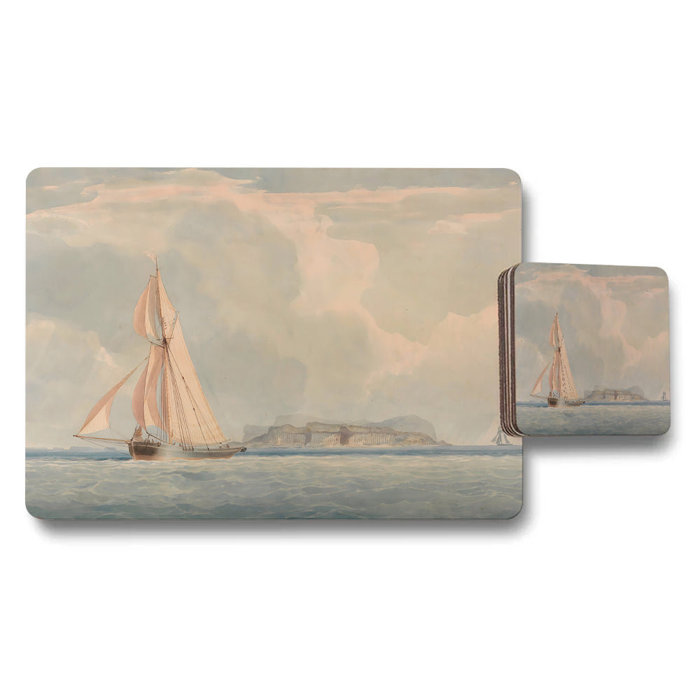 Sailboat Scene Placemat and Coaster Set with Ocean Artwork