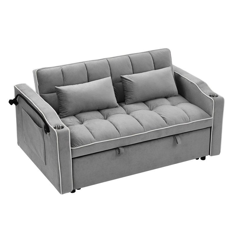 Lit pliable en velours gris 55,51 pouces, dossier réglable avec support de téléphone supplémentaire