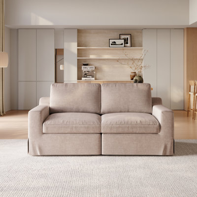 2-Piece Upholstered Slipcovered Linen Loveseat Sectional Sofa