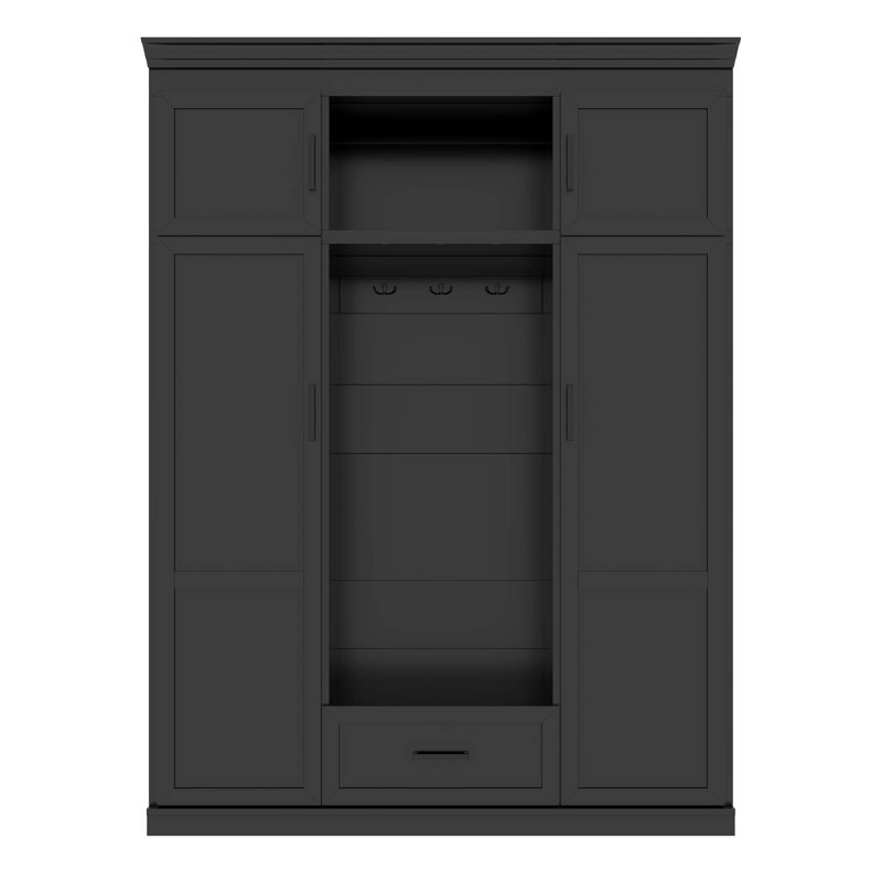 85.2''H Hall Tree With Bench And 3 Hooks, Modern Entryway Storage Organizer Cabinet With 4 Doors, 1 Drawer And Adjustable Shelves For Hallway, Entryway, Living Room