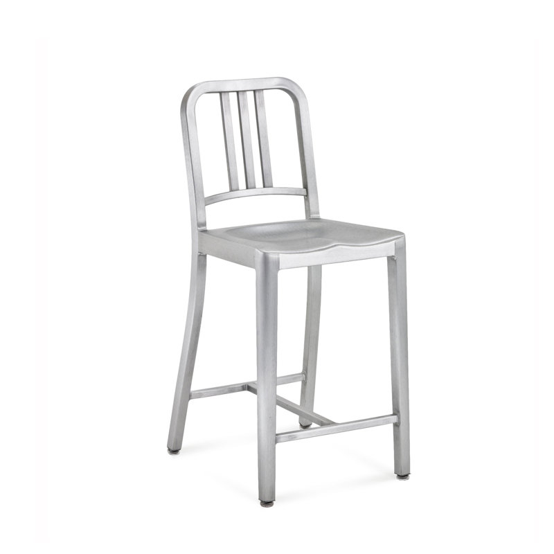 Navy 24" Barstool, Brushed Aluminum