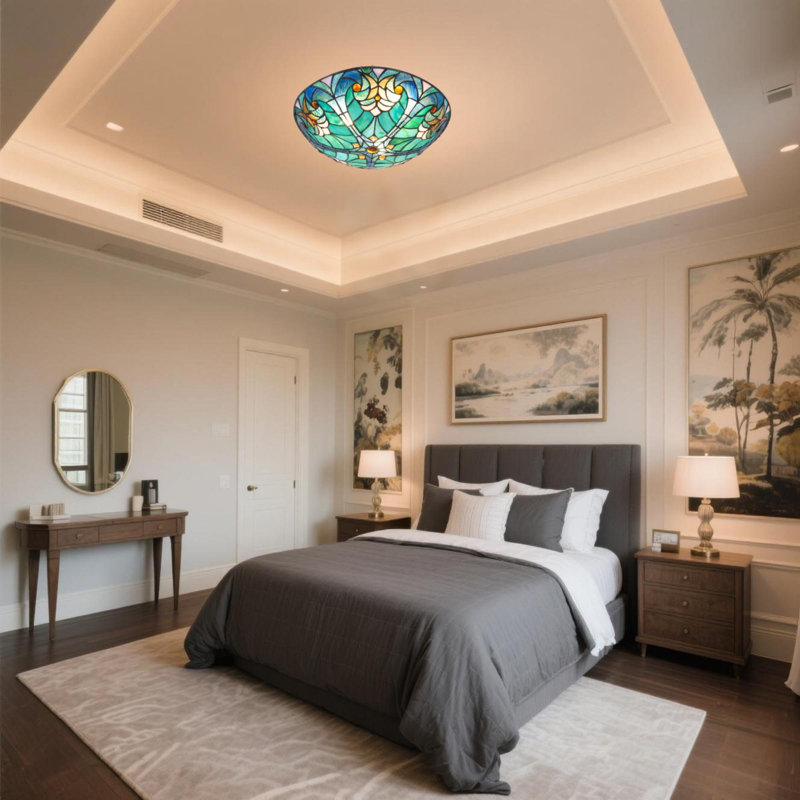 Plafonnier de 15,6 pouces de style Tiffany - culot E26 / commande murale - luminaires de plafond