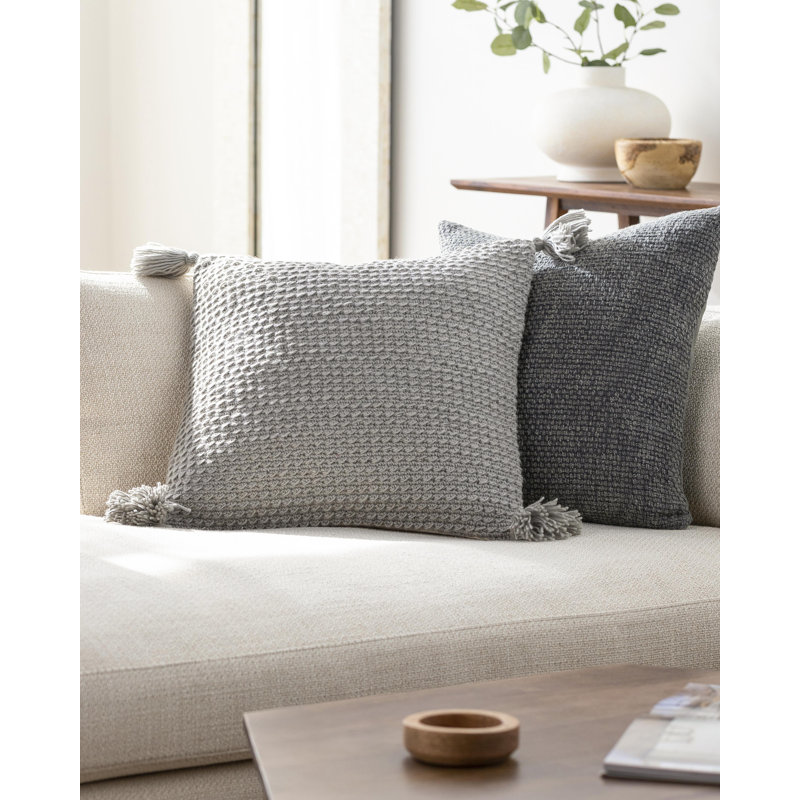 Makrome Wool Blend Reversible Throw Pillow, 18"H x 18"W, Down Blend, Green